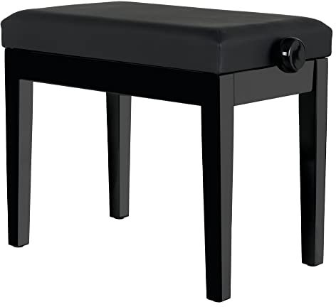 Classic Cantabile Pianobank Modell P - Schwarzes Polster aus Kunstleder - Höhenverstellbar von 48 bis 58 cm - 2-fache Kreuz-Mechanik - Massive Holzkonstruktion - Schwarz Hochglanz