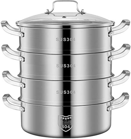 Pentole bagnomaria Pentole per cottura a vapore a 4 livelli Pentola per zuppa in acciaio inossidabile Per la cucina a induzione, cottura a fuoco aperto Lavabile in lavastoviglie Per cuocere a vapore,
