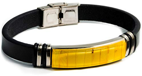 Frauen, Männer, Unisex Schmuck, Handgefertigtes Mosaik-Armband aus Baltischem Bernstein mit Kunstlederband, Edelstahlverschluss, Verstellbar (Schwarz Leichter Honig)