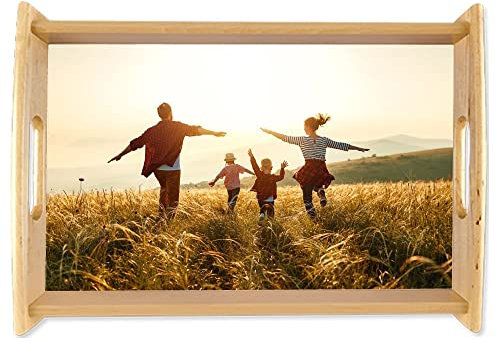 Bandeja de Desayuno con Foto Grande Personalizada - Bandeja de Madera con Foto Impresa - Bandeja de Servicio Personalizable con asa