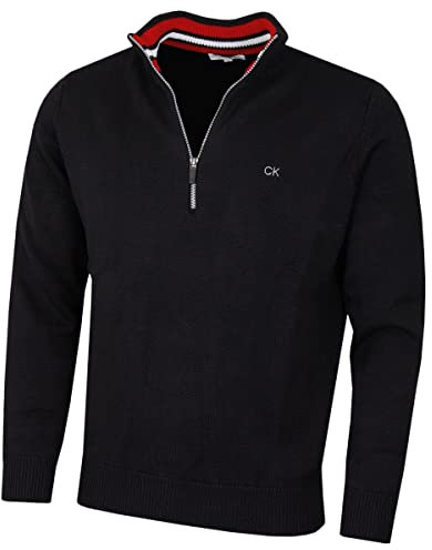 Calvin Klein Mens 1/2 Zip CK Golf Sweater - Black/Red - S