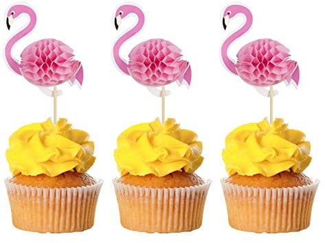 Gyufise Luau 3D Flamingo Cupcake Topper Tropical Aloha Flamingo Cupcake Picks für Sommer Hawaii Luau Tropisches Thema Babyparty Geburtstag Hochzeit Party Kuchen Dekorationen Zubehör 36 Stück