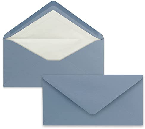 100 x DIN Lang Briefumschläge - Grau-Blau mit weißem Seidenfutter - 11x22 cm - 110 g/m² - ideal für Einladungen, Weihnachtskarten, Glückwunschkarten aus der Serie Farbenfroh
