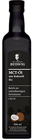 Dr. Budwig Kokosöl Bio MCT Öl (500ml) - nativ kaltgepresst - C8 & C10 Fettsäuren - vegan & ketogene Ernährung - flüssig - geschmacksneutral - mct oil - Ketone zum trinken - laborgeprüft - kokosnussöl