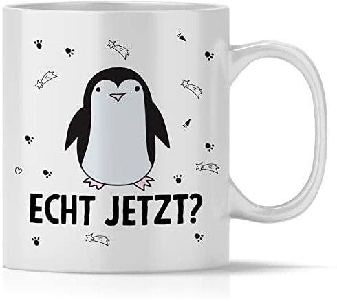 mindmonkeys® Tasse mit Spruch Echt Jetzt Pinguin für Büro Arbeit Kollegen Freund Freundin zum Geschenk Geschnekidee zum Geburtstag Vatertag Keramik 300 ml