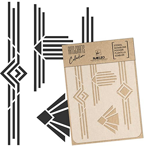 NAKLEO Malschablone für Handwerk A3 30x42cm, Art Deco Rahmen Grenzen Muster, Wiederverwendbare Kunststoff DIY & Scrapbooking Zeichenschablone, Decoupage Kunst Vorlage, Wand Stoff Möbel Holz