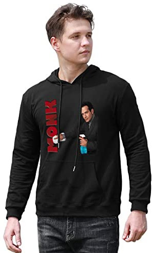 Men's Monk Clean Up TV Show Adrian Monk Printed Pullover Hoodies Long Sleeve Hooded Sweatshirt Black L