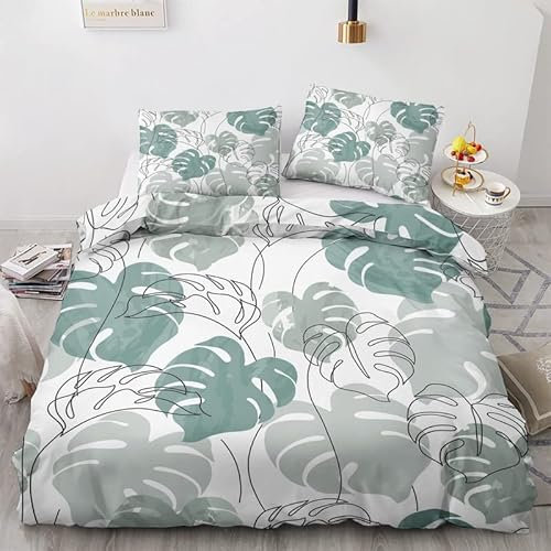 NIYAKA Monstera Bettwäsche 135x200 - Blatt Bettbezug 2er Set mit 1 Kissenbezug 80x80 cm, Weich & Warme & Angenehm Mikrofaser Bettwäsche-Sets mit Reißverschluss