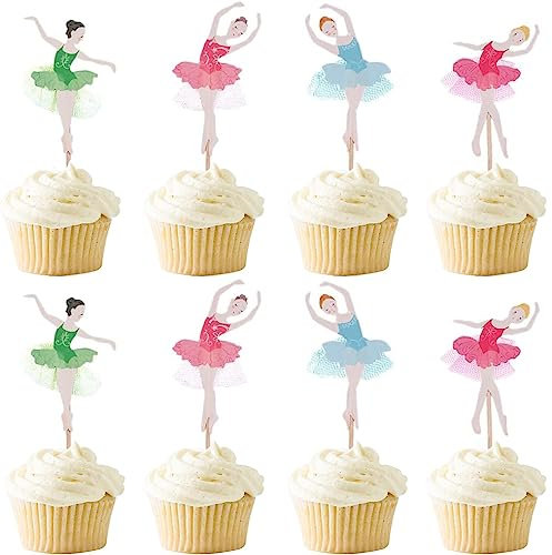 HeiPen 24 Stück Ballerina Cupcake Topper, Baby Party Dekoration für Baby Shower Thema Ballett Mädchen Geburtstag Party Kuchen Dekoendeko
