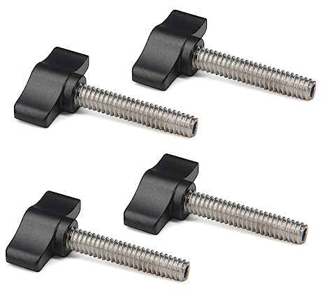 Befenybay 4 Stück 1/4-20 x 1-1/4 Rändelschraube Edelstahl Standard/Grobgewinde Schwarz Aluminium Knopf
