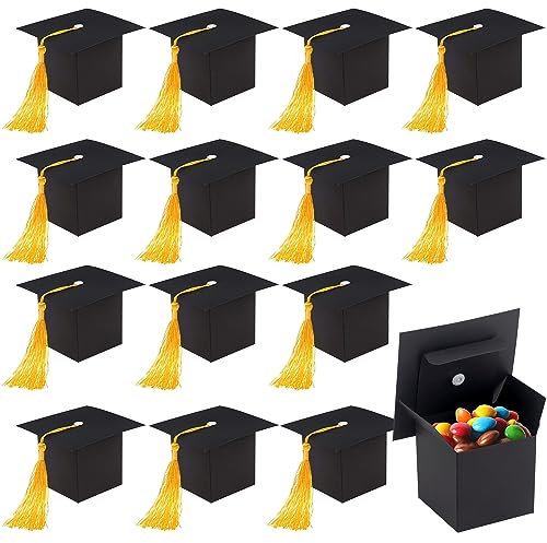 ZDNT 24 Stück Abschluss Deko Geschenkbox Abschlussfeier Geschenkschachtel Doktorhut Deko Box Abschluss Candy Box Bachelor Hut Geschenkbox für Abschlussfeiern Verpacken Süßigkeiten Schokolade (24)