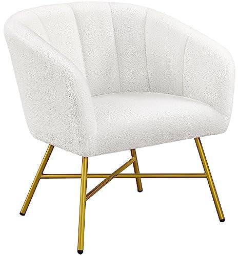 Yaheetech Boucle Tub Chair, Modern Upholstered Armchair, Barrel Vanity Chair with Round Back and Thick Padded Seat for Living Room Bedroom Makeup, White