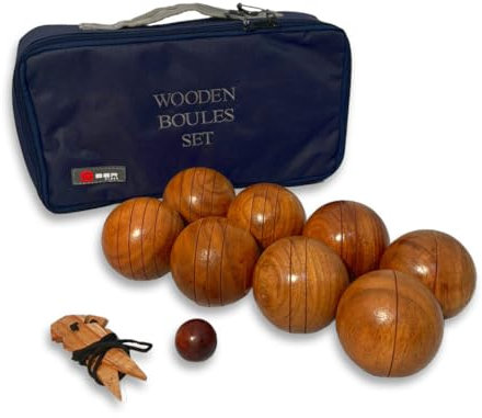 Uber Games Petanque Set with 8 Wooden Boules, Jack, Case and Measuring Tool