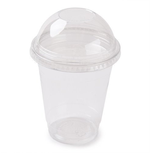 Thali Outlet - 50 x 8oz / 236ml Clear Plastic Smoothie Cups (78mm) + Clear Dome Lids with Hole (78mm) for Milkshake Cold Disposable Drinks Cups