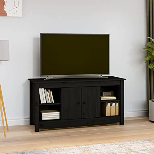 Camerina TV-Schrank Schwarz 103x36,5x52 cm Massivholz Kiefer Lowboard Sideboard Fernsehschrank Fernsehtisch