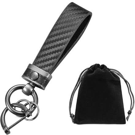 1 lot de porte-clés de voiture en cuir reconstitué pour homme avec boucle en fer à cheval et 2 anneaux unis ainsi que 1 sac de rangement noir, convient comme cadeau pour la fête des pères et les fêtes