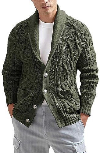 Cardigan Homme Automne Hiver en Maille Bouton Longues Cardigans avec Boutons Et Poches Chaud Sweater Moderne Couleur Unie Tricot Outwear Coupe Vent Confort Outwear Grande Taille
