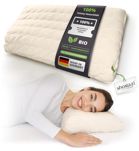 SHOGAZI orthopädisches Bio - Nackenstützkissen, besonders weiches Seitenschläferkissen, ergonomisches, individuel einstellbares Nackenkissen, Hilfe bei Nackenschmerzen, Made in Germarny