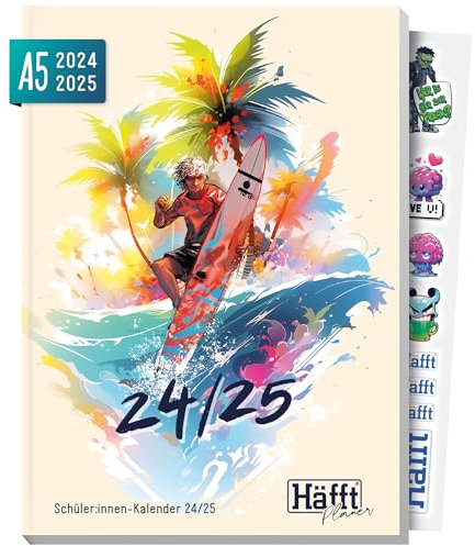 Häfft® PLANER 2024/2025 A5 Summer Surf Schülerkalender, Schülerplaner, Hausaufgabenheft, Schulplaner - nachhaltig & klimafreundlich