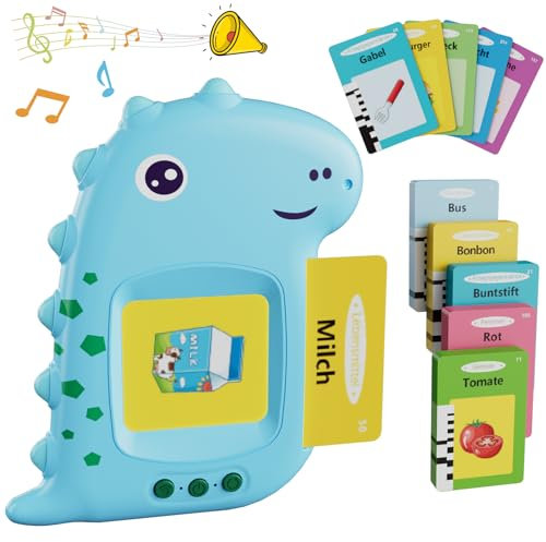 Lernspielzeug Sprechende Flash-Karten, Deutsch Lernen für Kinder, 112 Blätter 224 Wörter, Kinder, Vorschul Interaktives Spielzeug für Jungen Mädchen Ab 2 3 4 5 6 Jahre - Blau