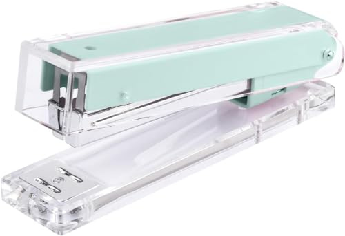 Grapadora, Grapadora de Escritorio, Grapadora de Oficina, Acrílico Transparente, Grapadora Easy Press, Diseño Ergonómico, Accesorio de Escritorio Moderno para el Hogar, la Oficina o la Escuela(Verde)