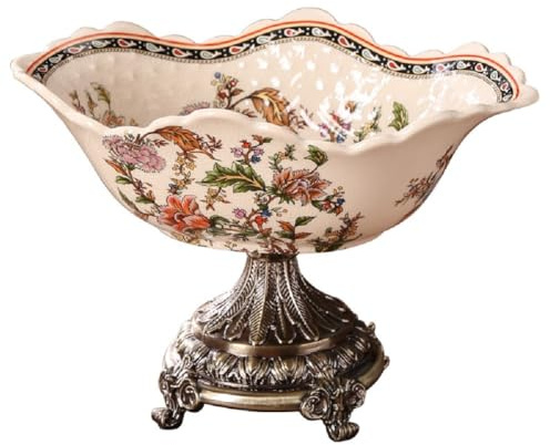 JUNYFFF Obstschale Obstkorb Etagere, Blumen Keramik Dessertschale, Vintage Snackteller, Porzellan Obstschale Mit Fuß Für Mittagessen, Küche, Für Obst Snacks, 32Cm