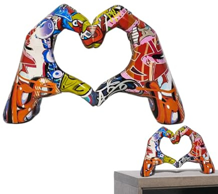 Herz-Hände-Skulptur – Liebesfinger-Statue | Buntes Graffiti-Liebesgesten-Ornament | Ästhetische Neuheit Herzstatue Ornament | Liebesstatue, Hochzeitsdekoration Für Wohnzimmer, Schreibtisch-Accessoires
