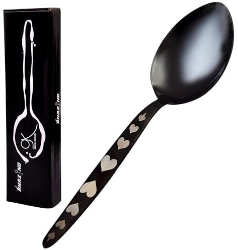 BNAZIND Gray Kun Spoon | Shiny Black 18/10 Stainless Steel Plating Spoon | 9 Inch Basting Spoon | Quenelle Chef Spoon |Cooking Utensils Spoon | Dinner Serving Spoon, BNZ-SP013