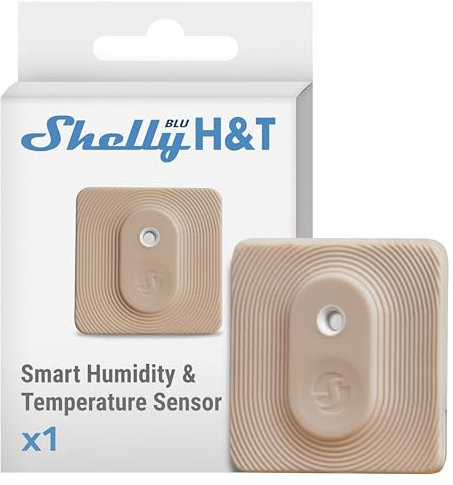 Shelly BLU H&T Moka, Sensore Bluetooth di Temperatura e Umidità, Termometro e Igrometro Smart per Interni/Esterni, Certificato IP54, Storico Dati, Modalità Beacon, Gateway Richiesto