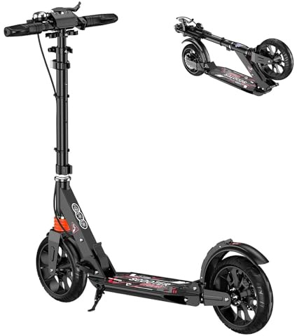SJAPEX City Roller Für Erwachsene 150 Kg Tragkraft, Big Wheel Scooter Roller Kinder 10 Jahre, Cityroller Mit Stoßdämpfern, Klappbar Und 4 Höhenverstellbar Tretroller, Aluminium