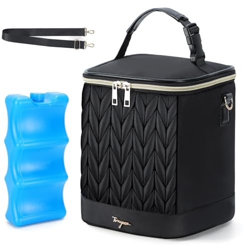 Tonyeee Muttermilch Kühltasche mit Eisbeutel, isolierte Babyflaschentasche für 6 Babyflaschen bis zu 9 Unzen, reißfeste Babyflaschen-Kühltasche mit Schultergurt für stillende Mütter, Schwarz