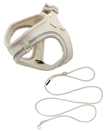 Qianruida Hundegeschirr, atmungsaktiv, verstellbar, reflektierend, Welpengeschirr, Jacke und Leine, Geschirr für kleine Hunde und Katzen, für Spaziergänge im Freien, Dressur (Beige M)