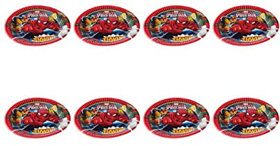 ALMACENESADAN, 5121, Pack fiesta cumpleaños; pack 8 platos de cartón 19,5 cm; de la licencia (Spiderman)