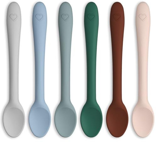 btrfe Silicone Baby Spoons 6 Pack, First Stage Infant Training Spoons with Soft-Tip, Bendable Led Weaning Spoon Utensils for Toddler Self-Feeding