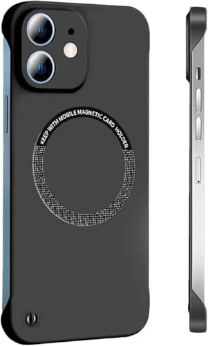 FAOMSEBS for iPhone 12 Case, Borderless Bare Phone Feel Black | Compatible with MagSafe, Ultra Thin Lightweight Grip, Slim Fit, Heat Dissipation and Resilient Hard PC Cover for Daily, Game