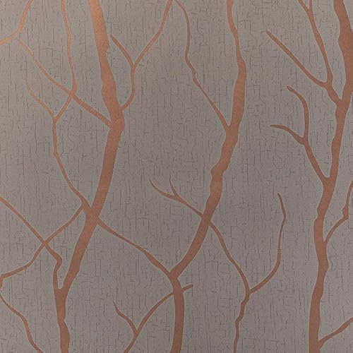 Snewvie Brown Tree Branch Glitter Wallpaper 3D Embossed Taupe Textured Wallpaper Modern Minimalist Striped Feature Wall Paper for Bedroom Living Room TV Backdrop Hallway
