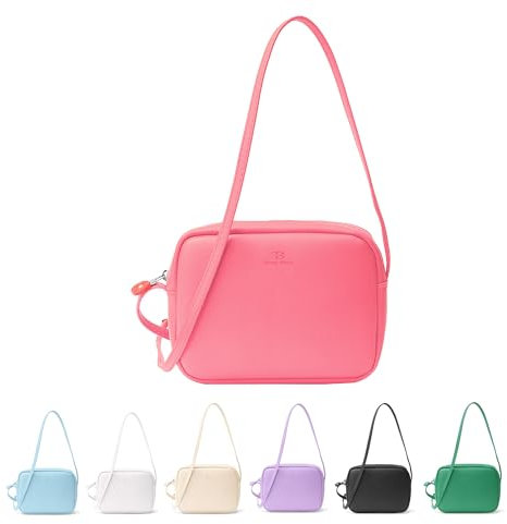 Tonny Black Mini Urban Komfort Umhängetasche Damen, Crossbody Bag Damen, Handtasche Damen, Verstellbarer Dünner Gurt, PU Vegan Leder, 15 x 20 x 5 cm (Rosa)