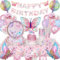 YIMAKJ Butterfly Party Decoration Set - Birthday Tableware With Balloons, Tablecloths, Banner, Cake Deco, Plates, Cups, Napkins (16 Guests)