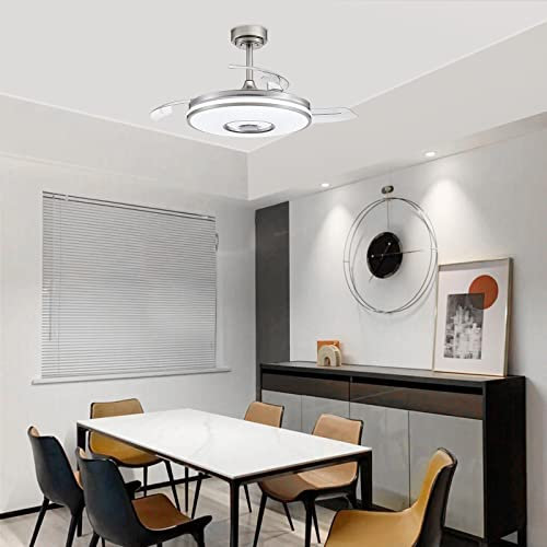 MENGDA Ventilateurs de Plafond avec Lumiere LED 30W, Φ106*29 cm Ventilateur de Plafond Pales Rétractables, 3 Températures de Couleur Réglables, Moteur DC Réversible