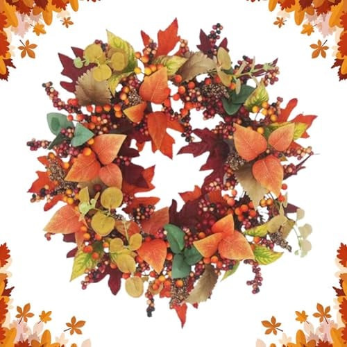 Türkranz Her-BST - 35/40/45cm Herbstkranz Für Die Haustür | Herbstkranz Haustür Dekoration Beerenkranz Tischkranz Türdeko | Außen Drinnen Herbstdeko Für Erntedankfest Halloween Hochzeit