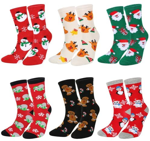 BOFUNX 6 Paare Unisex Weihnachtssocken Adventskalender Geschenk Christmas Socks Lustige Weihnachtssocken Weihnachten Geschenk für Kinder Damen und Herren