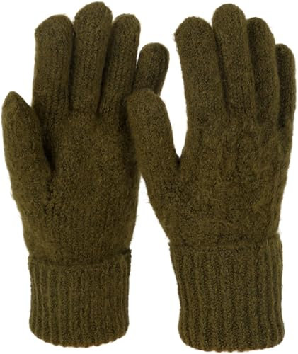 styleBREAKER Damen Strickhandschuhe mit Zopfstrickmuster, warme Winter Fingerhandschuhe, vielseitige Farben 09010051, Farbe:Oliv