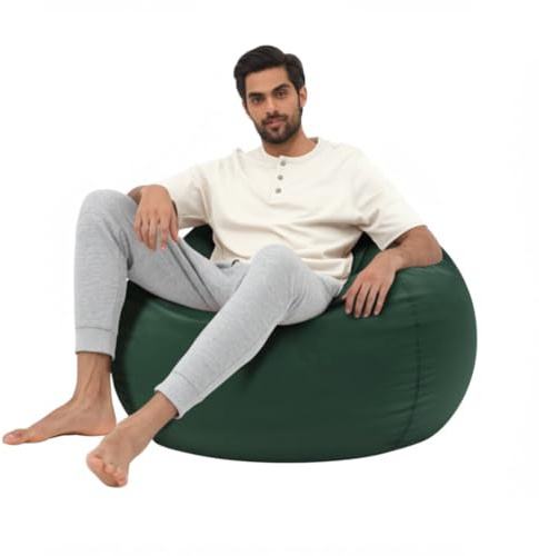 Tusrai Sitzsack-Bezug mit Innenfutter, waschbar, 91 cm (ohne Füllung), luxuriöser Mikrofaser-Wildleder-Sitzsack für Erwachsene, Birnen-Stil, groß, Dunkelgrün