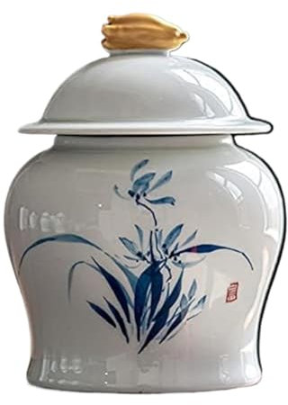 Caja de té, tarro de cerámica for almacenar té, tarro de té, tarros de almacenamiento de estilo chino, tarro de jengibre blanco con tapa, latas de té, caja de té, bote de té, contenedor de almacenamie