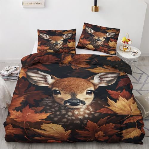 Luxfieo Hirsch Deko - Winter Bettwäsche 200x200 Hirsch, Süße Waldtiere REH Bettbezug 3teilig mit 2 Kissenbezug 80x80, Weiche Mikrofaser Winterbettwäsche mit Reißverschluss R&*70
