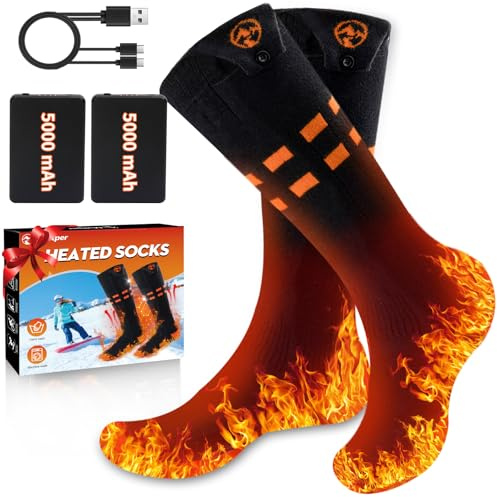 Multper Chaussettes Chauffantes Homme Femme, 2×5000mAh Chaussette Chauffante Rechargeables, 3 Niveaux de Chauffe, Lavables Chaussettes Thermiques, Chauffe Pied pour Sports, Ski, Camping, Moto