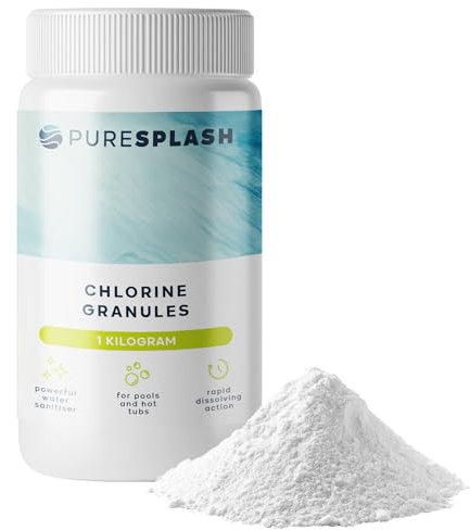 𝐏𝐔𝐑𝐄 𝐒𝐏𝐋𝐀𝐒𝐇! 1kg stabilised Chlorine Granules for Hot Tubs, Inflatable & Above-Ground Pools – Pool Chemicals for Crystal Clear Water | Kills Bacteria, Prevents Algae & Clarifies