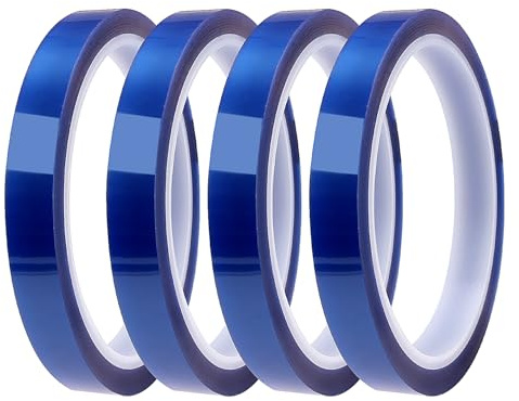 Lyeteung 4 Rollen 12mmx33m Hitzebeständiges Klebeband, Wärmeband für Sublimation, Hochtemperaturband, für Elektronik Leiterplatten DIY Handwerk, Blau