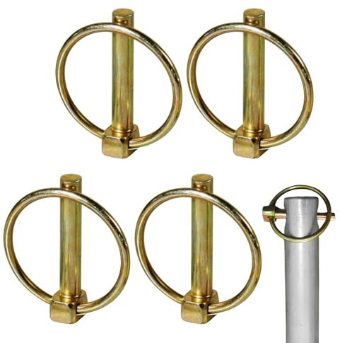 Pack of 4 Folding Cotter Pins, 4.5 mm Locking Pin, Assorted Cottage Pins, Rustproof Farm Rail, Cat 2, Durable Spring Cotter Pin, Yellow Galvanised Locking Bolt with Spring Holder for Trailers