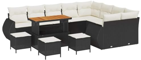 vidaXL 13-teiliges Garten-Sofa-Set mit Kissen - Schwarz, aus Poly-Rattan und Akazie. UV-beständige Möbel für Balkon, gemütliches 5-Sitzer-Arrangement, ideal für Terrasse und Garten.
